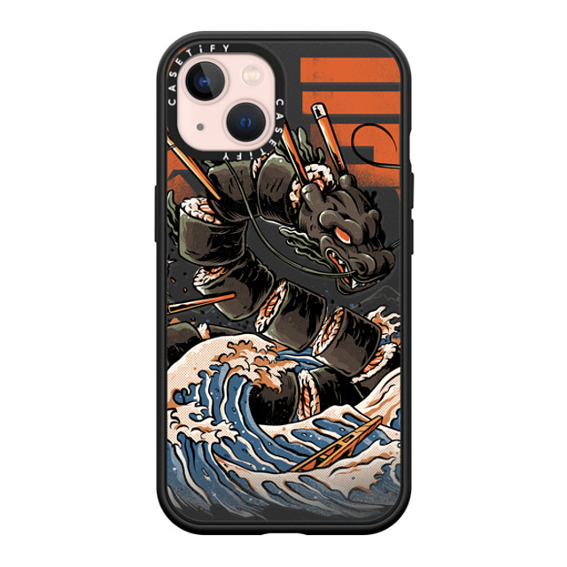 Ilustrata x CASETiFY iPhone 13 ケース マットブラック インパクトケース MagSafe対応 Black Great Sushi Dragon