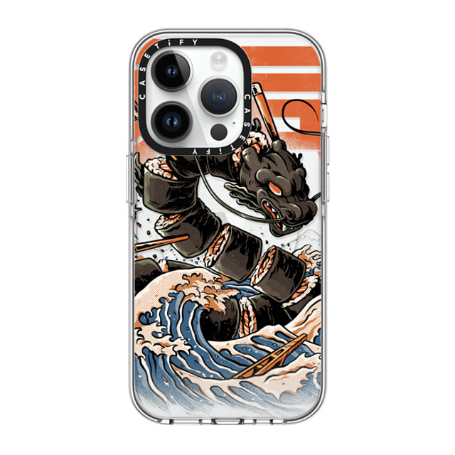 Ilustrata x CASETiFY iPhone 14 Pro ケース クリア クリア ケース MagSafe対応 Black Great Sushi Dragon