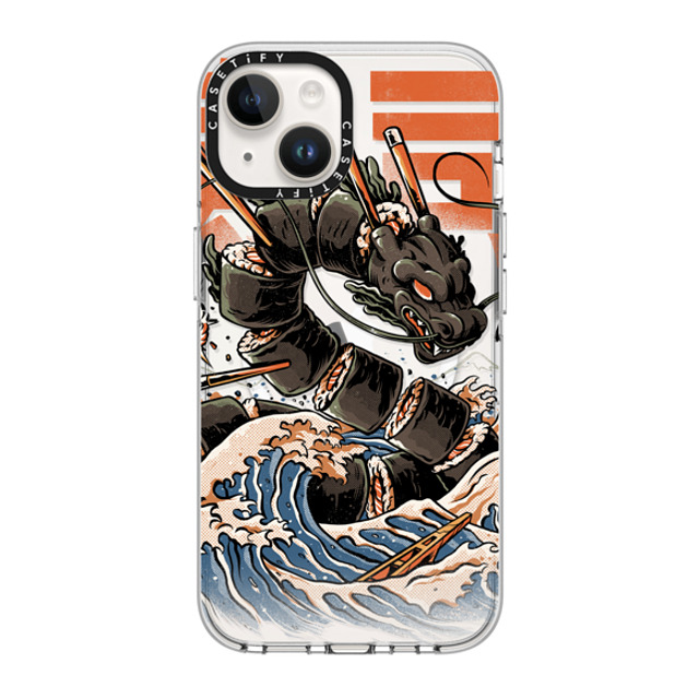 Ilustrata x CASETiFY iPhone 14 Case Clear Clear Case MagSafe Compatible Black Great Sushi Dragon Ilustrata x CASETiFY iPhone 14 Case Clear Clear Case MagSafe Compatible Black Great Sushi Dragon