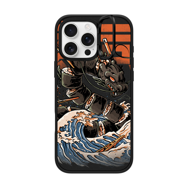 Ilustrata x CASETiFY iPhone 16 Pro Max ケース マットブラック インパクトリングスタンドケース MagSafe対応 Black Great Sushi Dragon