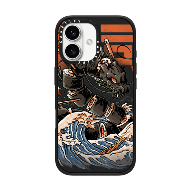 Ilustrata x CASETiFY iPhone 16 ケース マットブラック インパクトケース MagSafe対応 Black Great Sushi Dragon