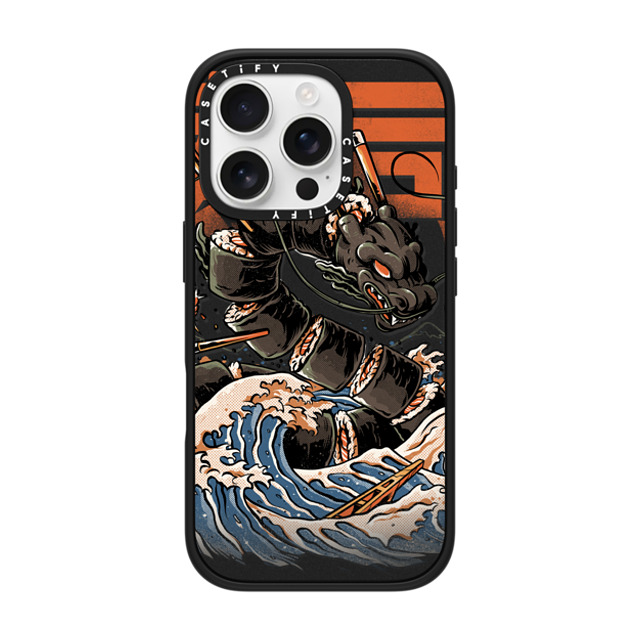 Ilustrata x CASETiFY iPhone 16 Pro ケース マットブラック インパクトケース Black Great Sushi Dragon