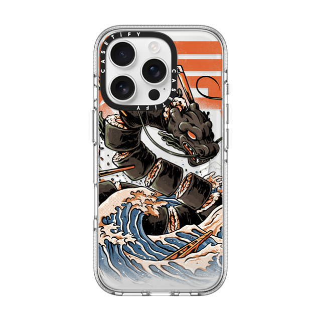 Ilustrata x CASETiFY iPhone 16 Pro ケース クリア クリア ケース MagSafe対応 Black Great Sushi Dragon