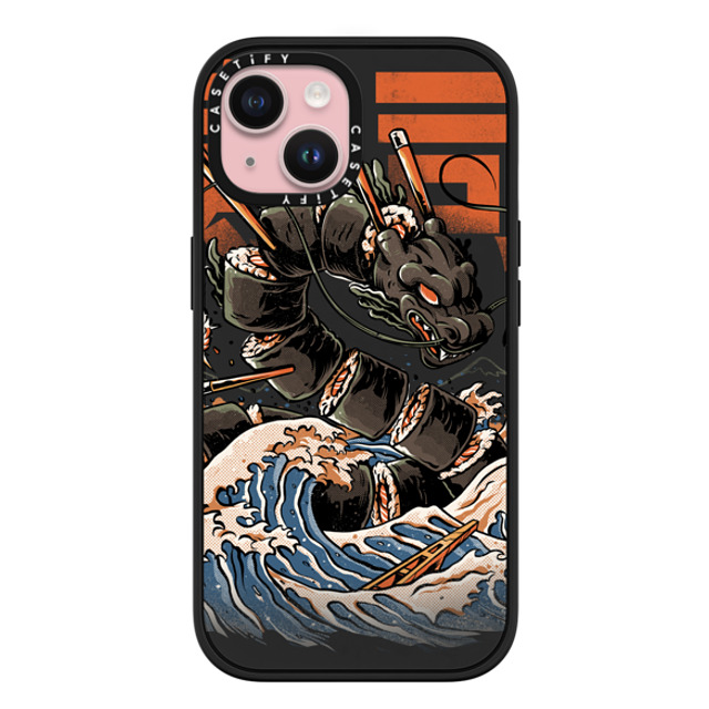Ilustrata x CASETiFY iPhone 15 ケース マットブラック インパクトケース MagSafe対応 Black Great Sushi Dragon