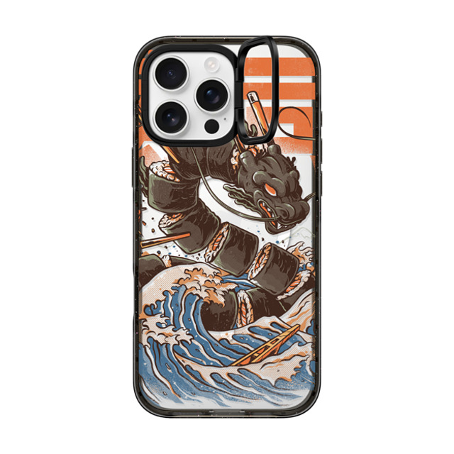 Ilustrata x CASETiFY iPhone 16 Pro Max ケース ブラック インパクトリングスタンドケース MagSafe対応 Great Sushi Dragon