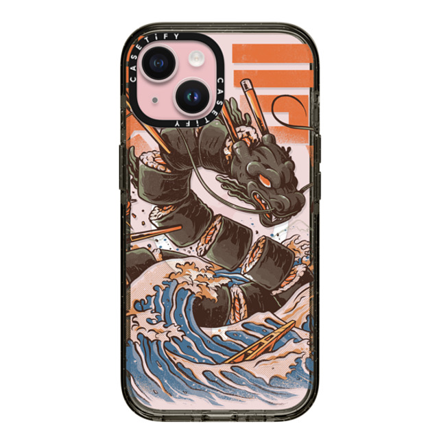 Ilustrata x CASETiFY iPhone 15 ケース ブラック インパクトケース MagSafe対応 Great Sushi Dragon