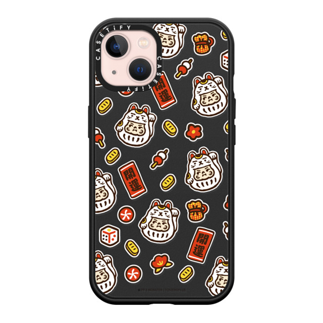 PP X MONSTER x CASETiFY iPhone 13 ケース マットブラック インパクトケース MagSafe対応 PP Baby Lucky Cat Sticker Case