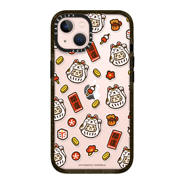 PP X MONSTER x CASETiFY iPhone 13 ケース ブラック インパクトケース PP Baby Lucky Cat Sticker Case