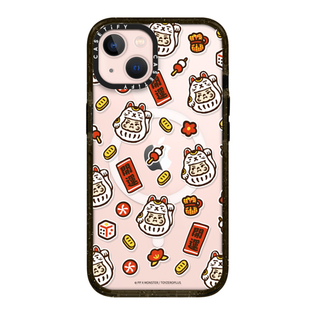 PP X MONSTER x CASETiFY iPhone 13 ケース ブラック インパクトケース MagSafe対応 PP Baby Lucky Cat Sticker Case