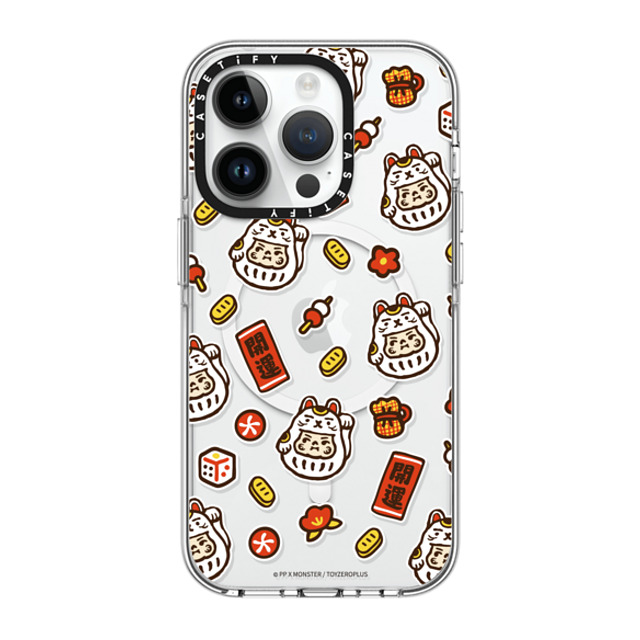 PP X MONSTER x CASETiFY iPhone 14 Pro ケース クリア クリア ケース MagSafe対応 PP Baby Lucky Cat Sticker Case