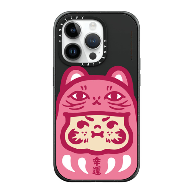 PP X MONSTER x CASETiFY iPhone 14 Pro ケース マットブラック インパクトケース MagSafe対応 PP Baby Lucky Cat Daruma Pink Case