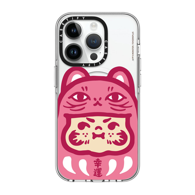 PP X MONSTER x CASETiFY iPhone 14 Pro ケース クリア クリア ケース MagSafe対応 PP Baby Lucky Cat Daruma Pink Case