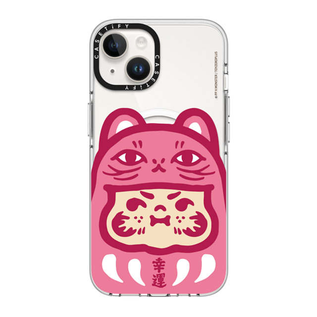 PP X MONSTER x CASETiFY iPhone 14 ケース クリア クリア ケース MagSafe対応 PP Baby Lucky Cat Daruma Pink Case