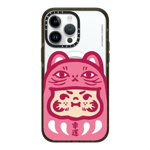 PP X MONSTER x CASETiFY iPhone 14 Pro Max ケース ブラック インパクトケース MagSafe対応 PP Baby Lucky Cat Daruma Pink Case