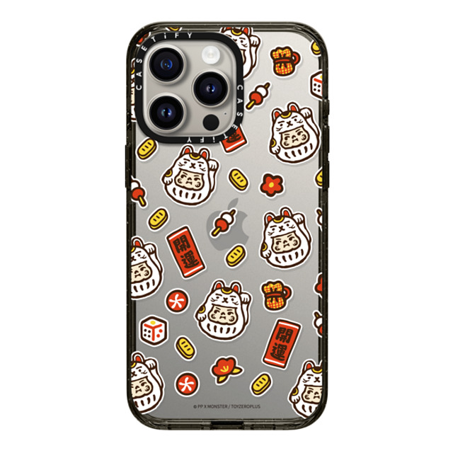 PP X MONSTER x CASETiFY iPhone 15 Pro Max ケース ブラック インパクトケース PP Baby Lucky Cat Sticker Case