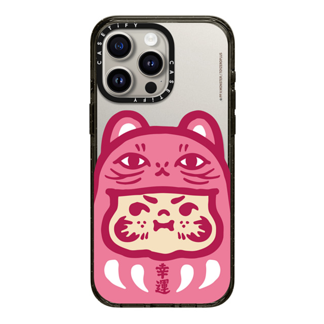 PP X MONSTER x CASETiFY iPhone 15 Pro Max ケース ブラック インパクトケース PP Baby Lucky Cat Daruma Pink Case