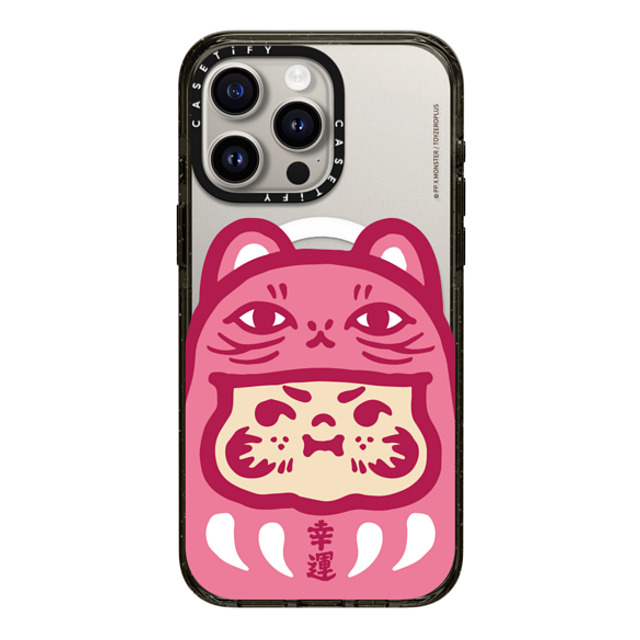 PP X MONSTER x CASETiFY iPhone 15 Pro Max ケース ブラック インパクトケース MagSafe対応 PP Baby Lucky Cat Daruma Pink Case