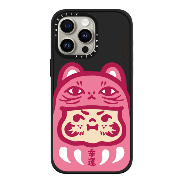 PP X MONSTER x CASETiFY iPhone 15 Pro Max ケース マットブラック インパクトケース MagSafe対応 PP Baby Lucky Cat Daruma Pink Case