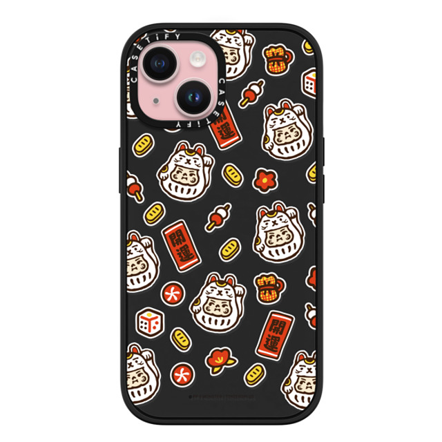 PP X MONSTER x CASETiFY iPhone 15 ケース マットブラック インパクトケース MagSafe対応 PP Baby Lucky Cat Sticker Case