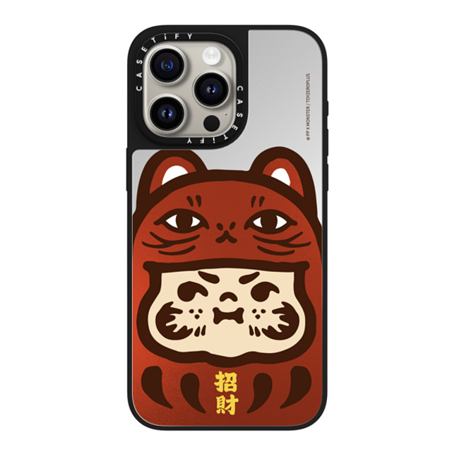 PP X MONSTER x CASETiFY iPhone 15 Pro Max ケース Silver on Black ミラーケース MagSafe対応 PP Baby Lucky Cat Daruma Red Metallic Case