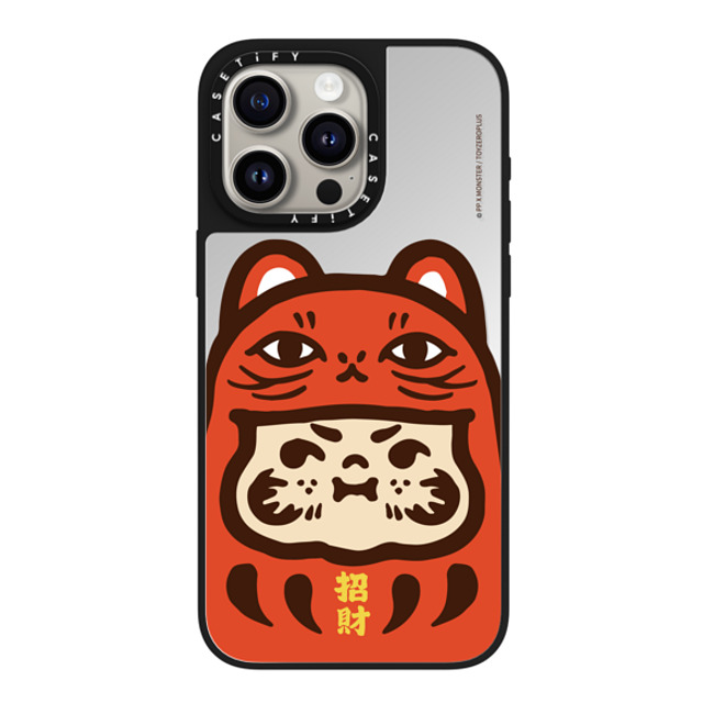 PP X MONSTER x CASETiFY iPhone 15 Pro Max ケース Silver on Black ミラーケース MagSafe対応 PP Baby Lucky Cat Daruma Red Case