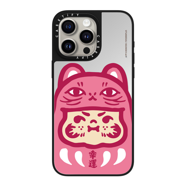 PP X MONSTER x CASETiFY iPhone 15 Pro Max ケース Silver on Black ミラーケース MagSafe対応 PP Baby Lucky Cat Daruma Pink Case