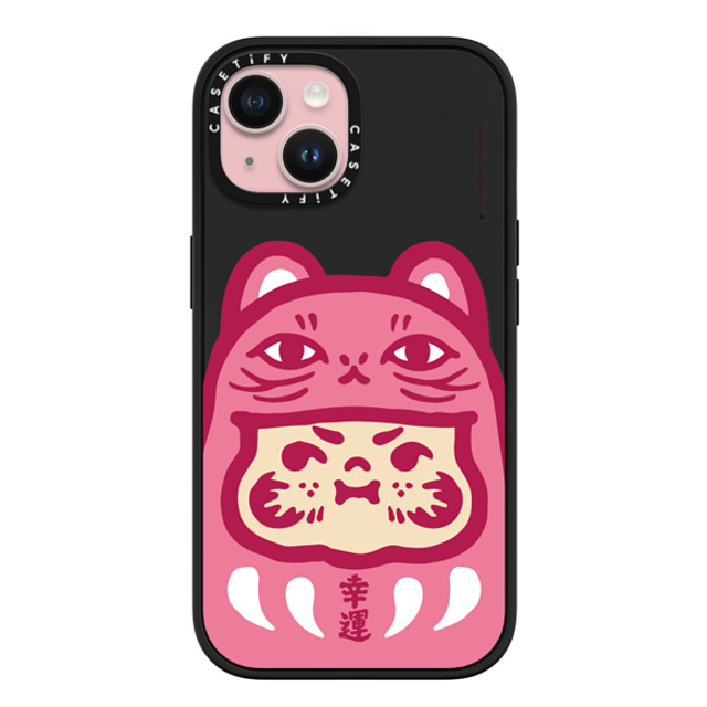 PP X MONSTER x CASETiFY iPhone 15 ケース マットブラック インパクトケース MagSafe対応 PP Baby Lucky Cat Daruma Pink Case