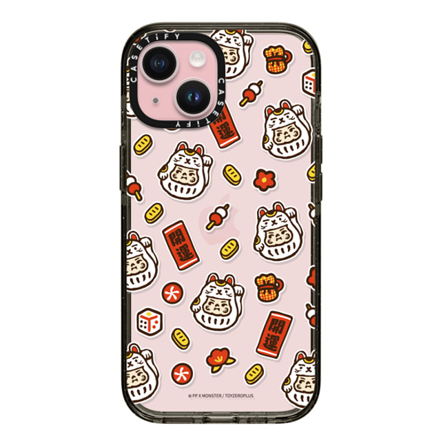 PP X MONSTER x CASETiFY iPhone 15 ケース ブラック インパクトケース PP Baby Lucky Cat Sticker Case