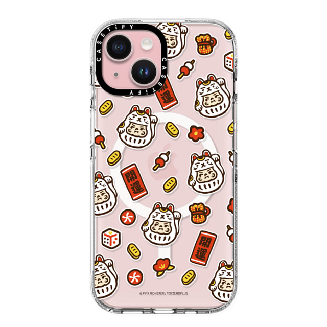 PP X MONSTER x CASETiFY iPhone 15 ケース クリア クリア ケース MagSafe対応 PP Baby Lucky Cat Sticker Case