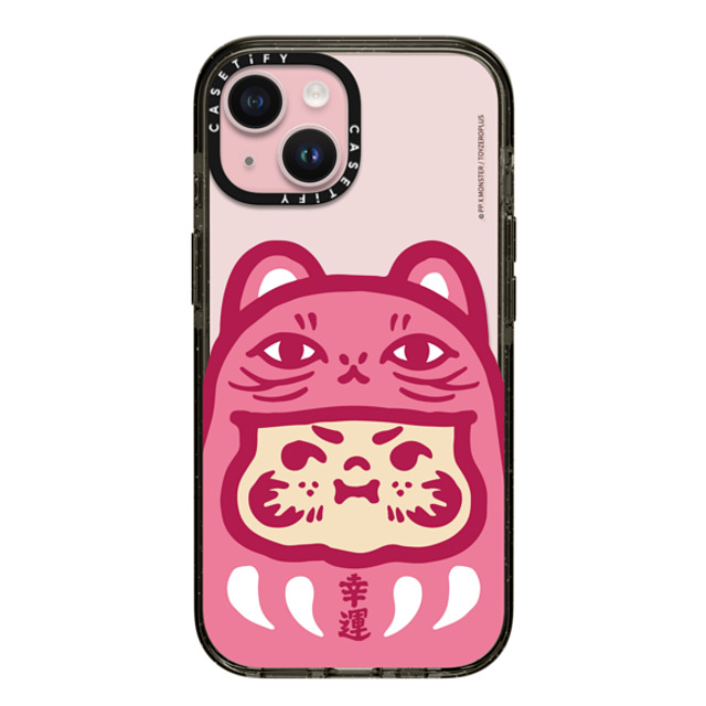 PP X MONSTER x CASETiFY iPhone 15 ケース ブラック インパクトケース PP Baby Lucky Cat Daruma Pink Case