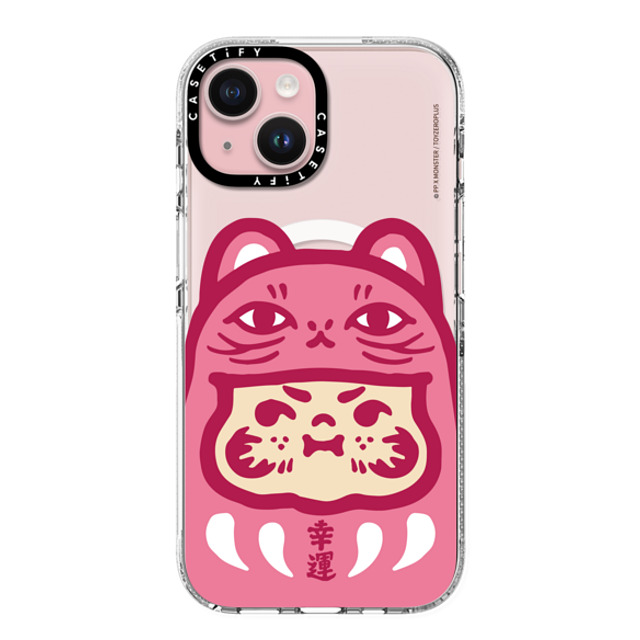 PP X MONSTER x CASETiFY iPhone 15 ケース クリア クリア ケース MagSafe対応 PP Baby Lucky Cat Daruma Pink Case