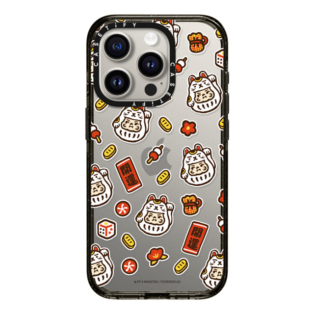 PP X MONSTER x CASETiFY iPhone 15 Pro ケース ブラック インパクトケース PP Baby Lucky Cat Sticker Case