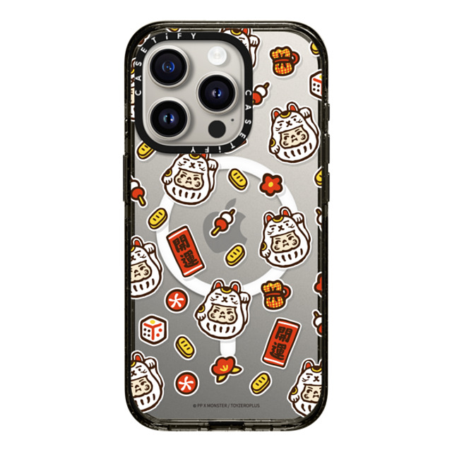 PP X MONSTER x CASETiFY iPhone 15 Pro ケース ブラック インパクトケース MagSafe対応 PP Baby Lucky Cat Sticker Case