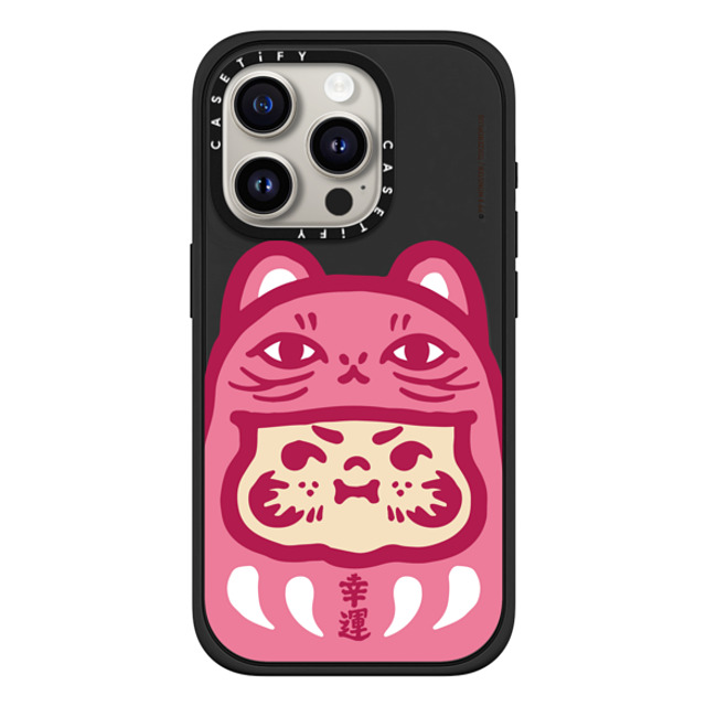 PP X MONSTER x CASETiFY iPhone 15 Pro ケース マットブラック インパクトケース MagSafe対応 PP Baby Lucky Cat Daruma Pink Case