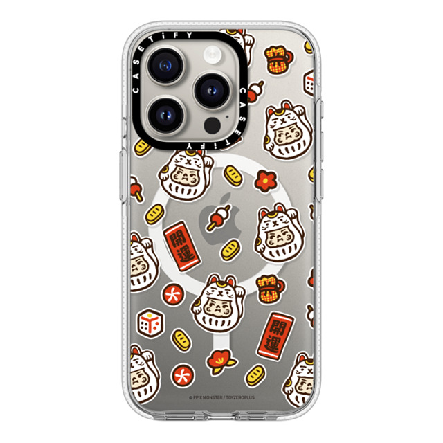 PP X MONSTER x CASETiFY iPhone 15 Pro ケース クリア クリア ケース MagSafe対応 PP Baby Lucky Cat Sticker Case