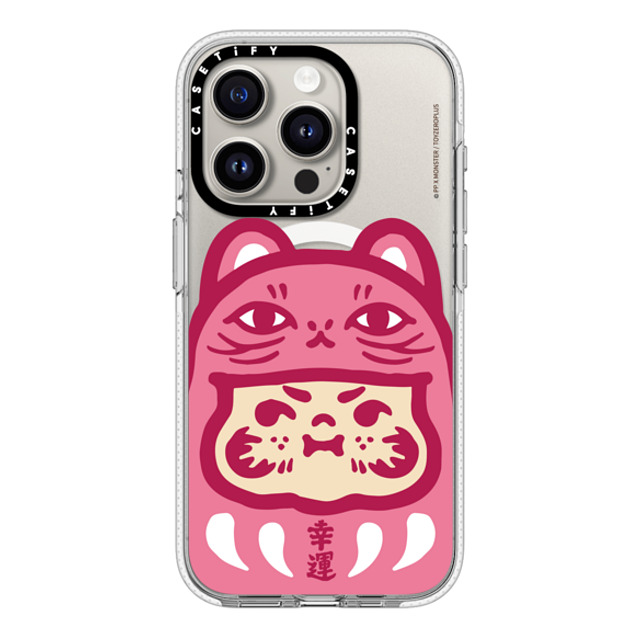 PP X MONSTER x CASETiFY iPhone 15 Pro ケース クリア クリア ケース MagSafe対応 PP Baby Lucky Cat Daruma Pink Case