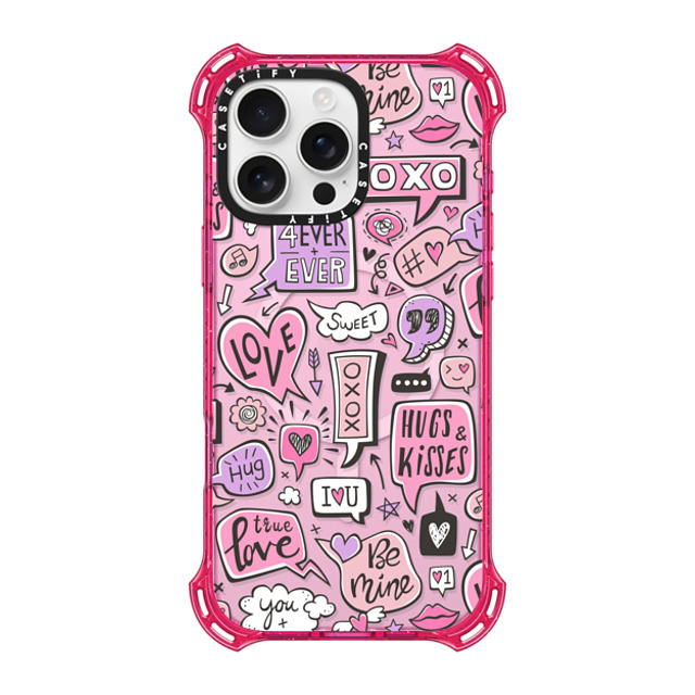 CASETiFY iPhone 16 Pro Max ケース プリムローズ ピンク バウンスケース Quote,Typography Sweet Love Words Speech Clouds & Hearts Typography Doodle Valentines Day Purple Pink