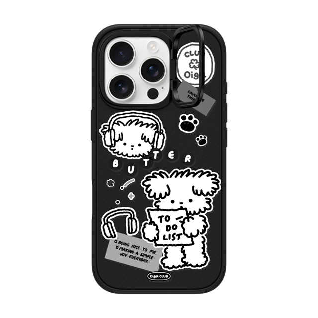 Oigu Club x CASETiFY iPhone 16 Pro ケース マットブラック インパクトリングスタンドケース MagSafe対応 Butter black sticker by Oigu