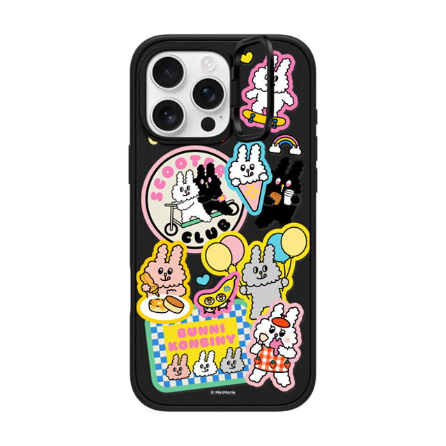 Bunni Konbiny x CASETiFY iPhone 16 Pro Max ケース マットブラック インパクトリングスタンドケース MagSafe対応 BUNNI STICKERS