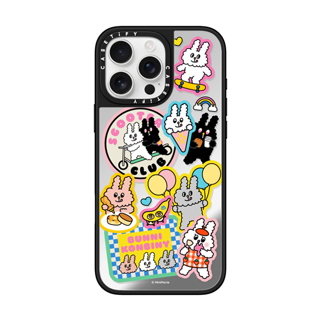 Bunni Konbiny x CASETiFY iPhone 16 Pro Max ケース Silver on Black ミラーケース MagSafe対応 BUNNI STICKERS