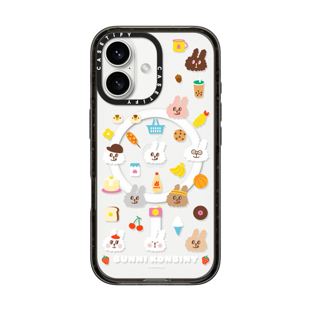 Bunni Konbiny x CASETiFY iPhone 16 ケース ブラック インパクトケース MagSafe対応 FLUFFY BUNNI FRIENDS