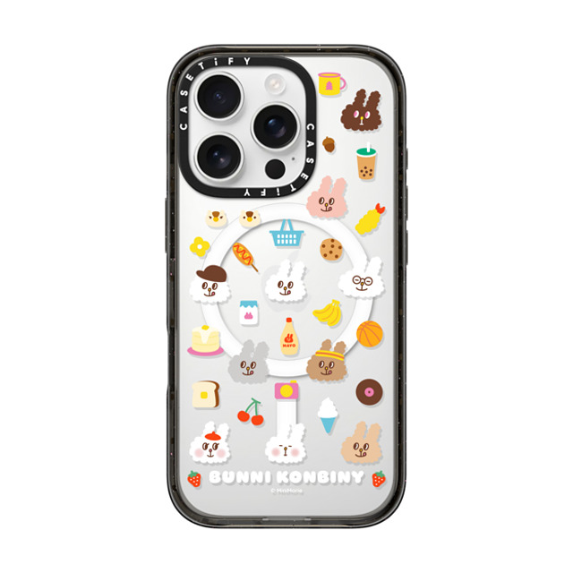 Bunni Konbiny x CASETiFY iPhone 16 Pro ケース ブラック インパクトケース MagSafe対応 FLUFFY BUNNI FRIENDS