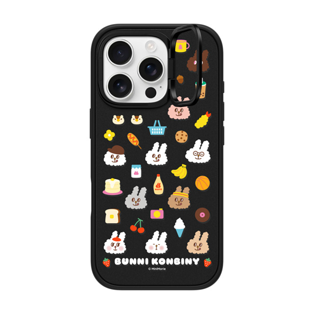 Bunni Konbiny x CASETiFY iPhone 16 Pro ケース マットブラック インパクトリングスタンドケース MagSafe対応 FLUFFY BUNNI FRIENDS