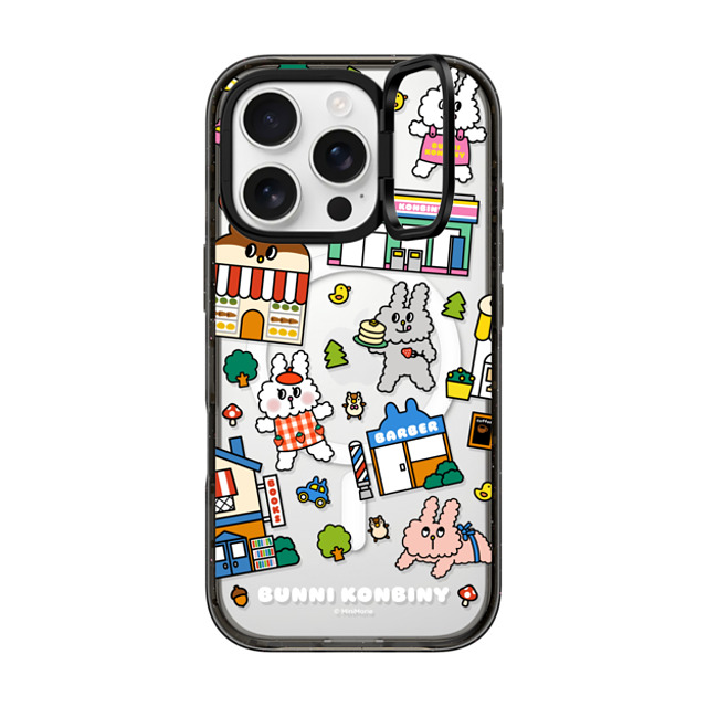 Bunni Konbiny x CASETiFY iPhone 16 Pro ケース ブラック インパクトリングスタンドケース MagSafe対応 BUNNI TOWN