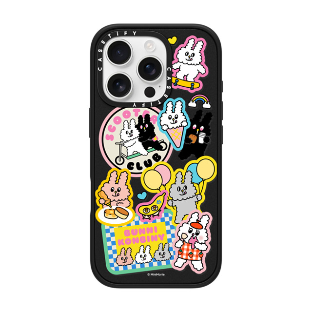 Bunni Konbiny x CASETiFY iPhone 16 Pro ケース マットブラック インパクトケース MagSafe対応 BUNNI STICKERS