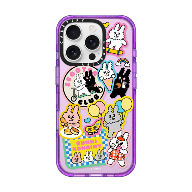 Bunni Konbiny x CASETiFY iPhone 16 Pro ケース パープル インパクトケース BUNNI STICKERS