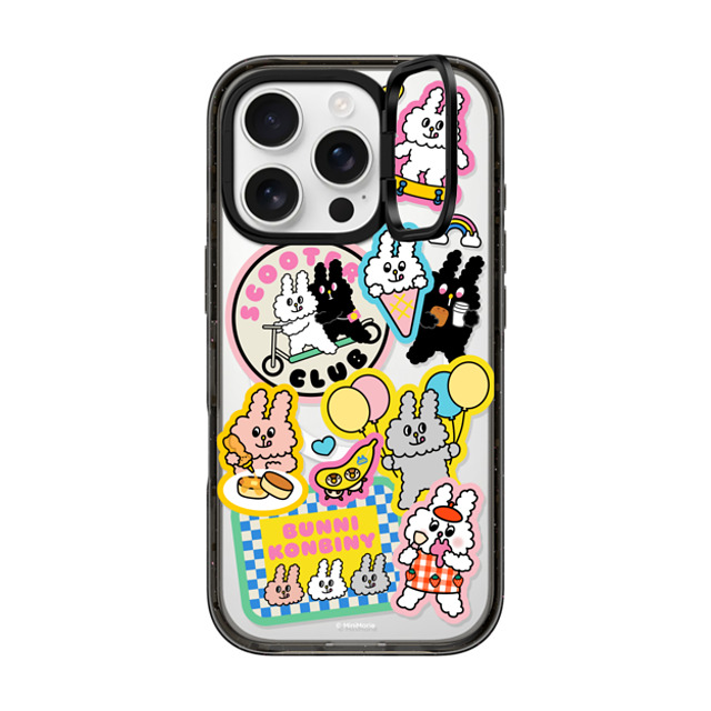 Bunni Konbiny x CASETiFY iPhone 16 Pro ケース ブラック インパクトリングスタンドケース MagSafe対応 BUNNI STICKERS