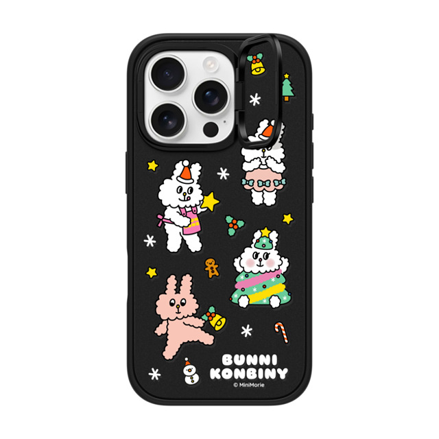 Bunni Konbiny x CASETiFY iPhone 16 Pro ケース マットブラック インパクトリングスタンドケース MagSafe対応 FESTIVE BUNNIES