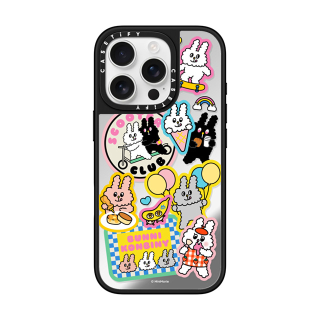 Bunni Konbiny x CASETiFY iPhone 16 Pro ケース Silver on Black ミラーケース MagSafe対応 BUNNI STICKERS