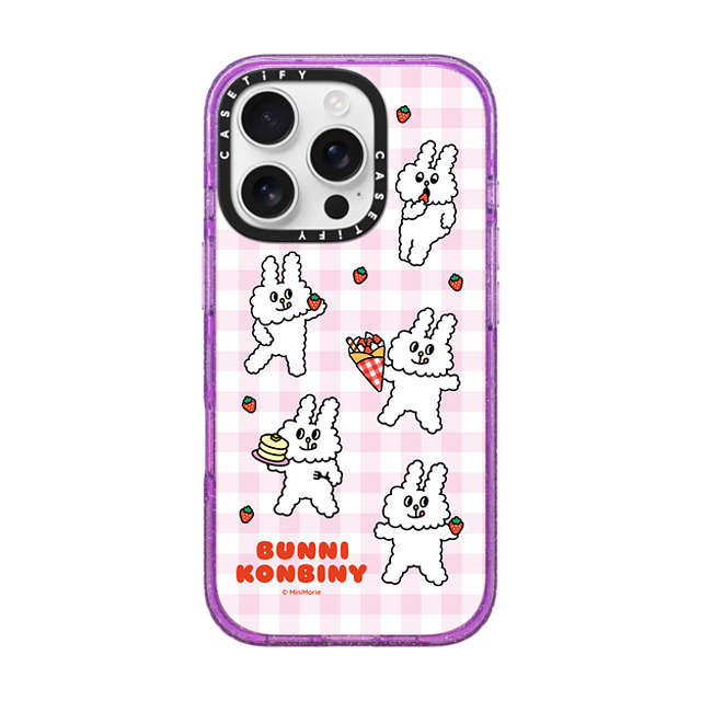 Bunni Konbiny x CASETiFY iPhone 16 Pro ケース Glitter Purple インパクトケース MagSafe対応 STRAWBERRY LOVER